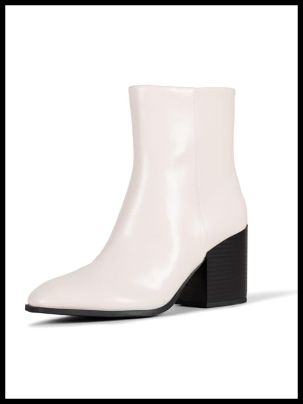 Faux Leather Stacked Heel Ankle Booties Side Zip Memory Foam